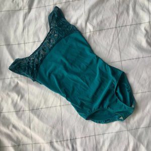 Eleve Peacock Lace Open Back Leotard Size M
